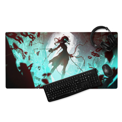 Gaming Mouse Pad Teal And Crimson Neon Cyberpunk Fantasy For Gaming Desk Setup Large Size Non Slip Edge Stitching