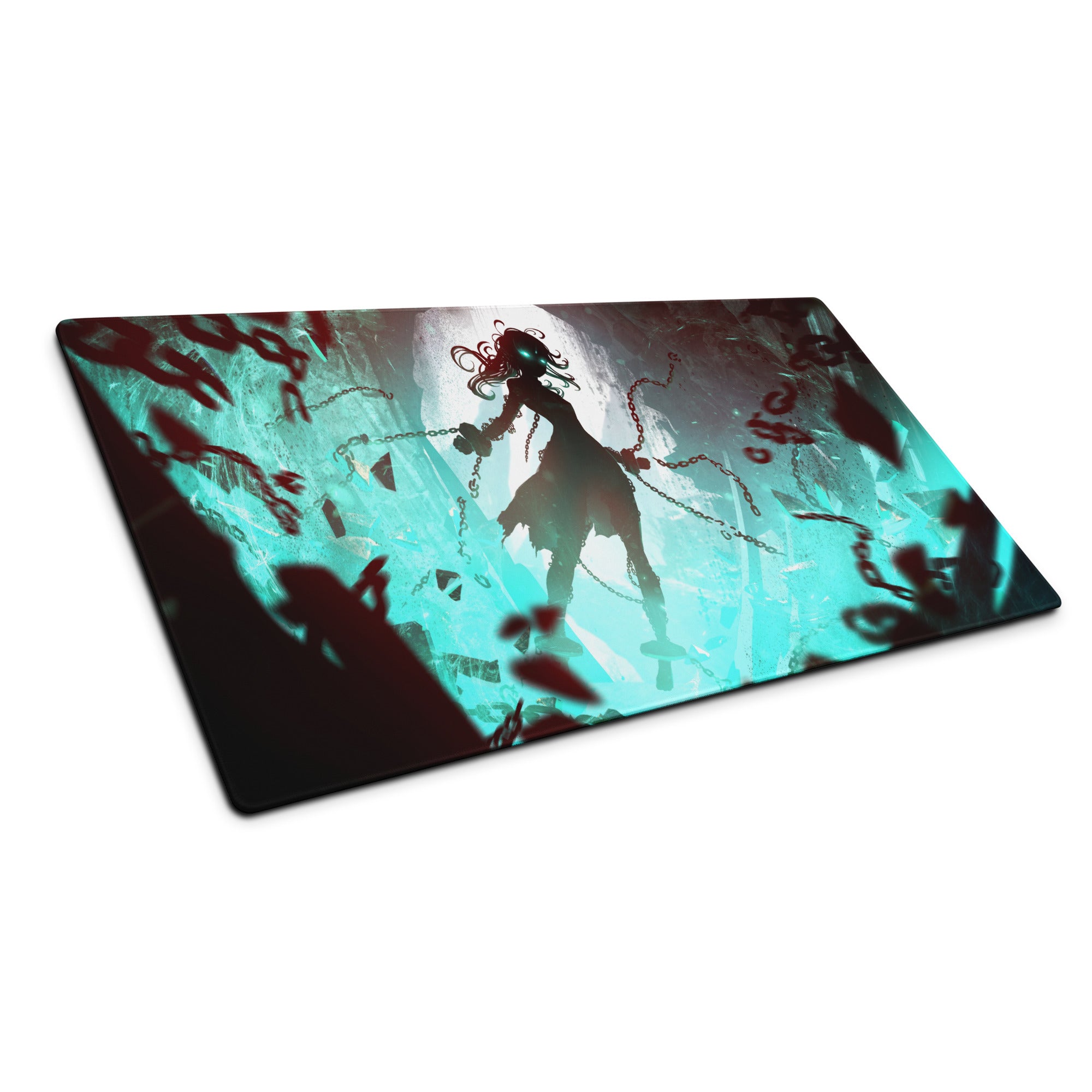 Gaming Mouse Pad Teal And Crimson Neon Cyberpunk Fantasy For Gaming Desk Setup Large Size Non Slip Edge Stitching