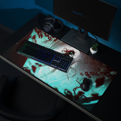 Gaming Mouse Pad Teal And Crimson Neon Cyberpunk Fantasy For Gaming Desk Setup Large Size Non Slip Edge Stitching
