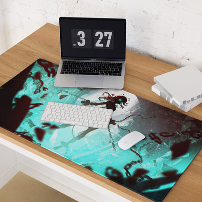 Gaming Mouse Pad Teal And Crimson Neon Cyberpunk Fantasy For Gaming Desk Setup Large Size Non Slip Edge Stitching