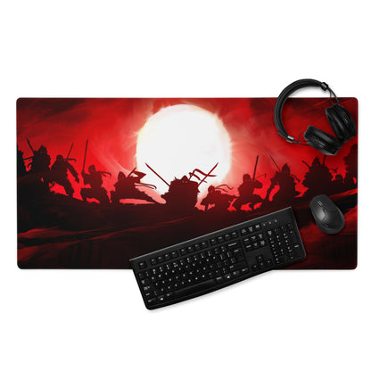 Gaming Mouse Pad Red Black Non Slip Desk Setup War Battle Scene Art Style Esports Edge Stitching
