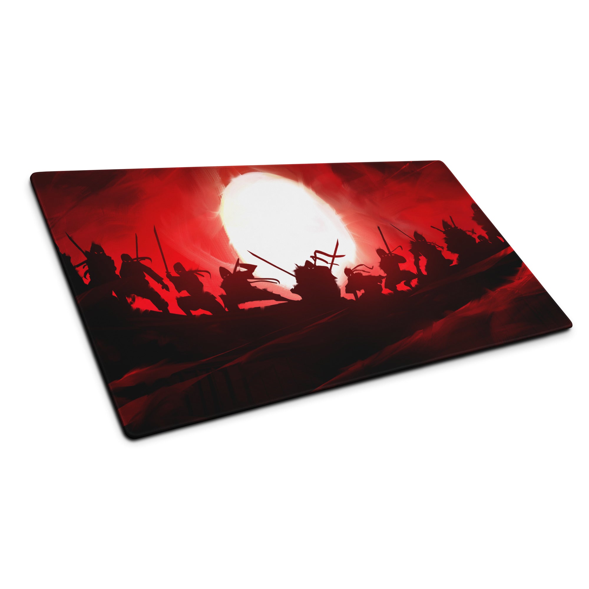 Gaming Mouse Pad Red Black Non Slip Desk Setup War Battle Scene Art Style Esports Edge Stitching