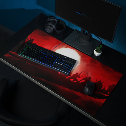 Gaming Mouse Pad Red Black Non Slip Desk Setup War Battle Scene Art Style Esports Edge Stitching