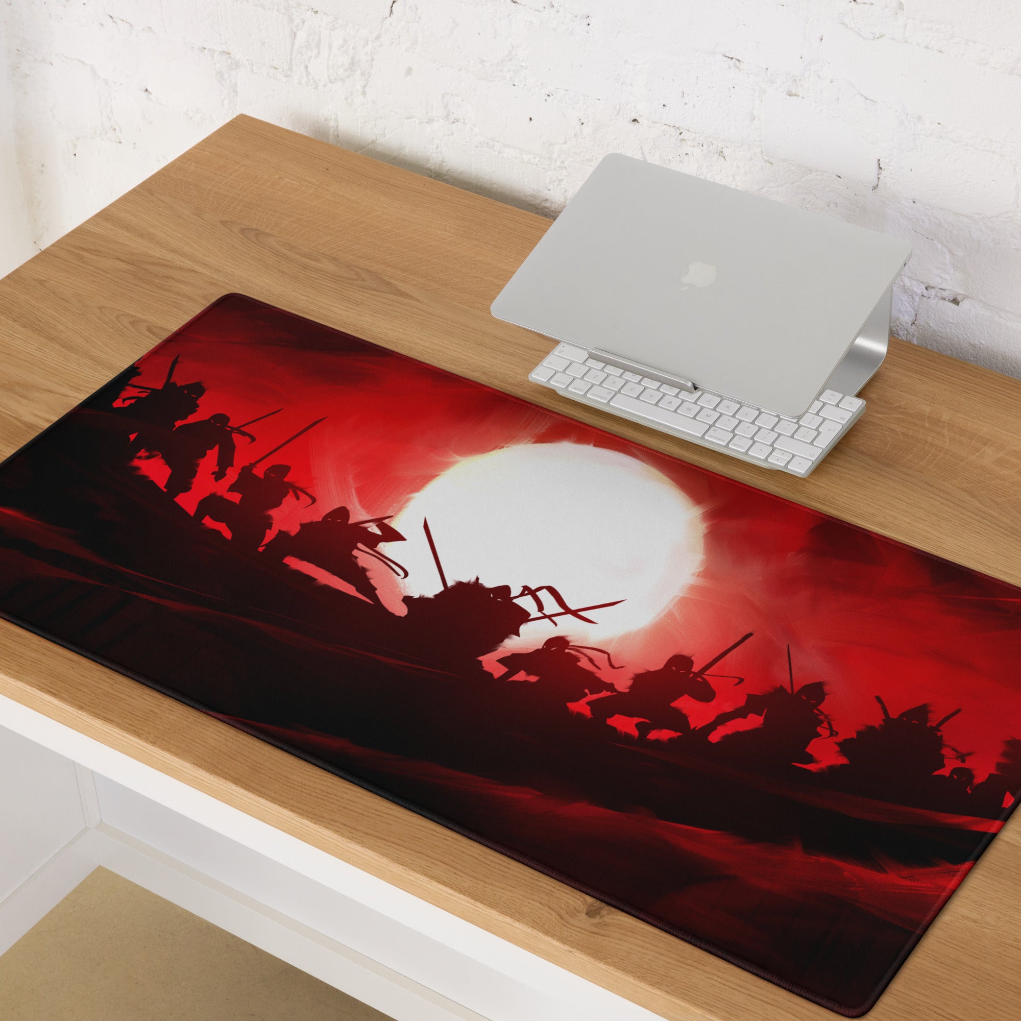 Gaming Mouse Pad Red Black Non Slip Desk Setup War Battle Scene Art Style Esports Edge Stitching