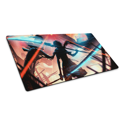 Large Gaming Mouse Pad Neon Blue And Red Cyberpunk Battlefield Design For Gaming Desk Setup