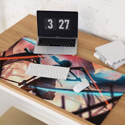 Large Gaming Mouse Pad Neon Blue And Red Cyberpunk Battlefield Design For Gaming Desk Setup