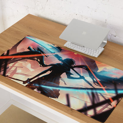 Large Gaming Mouse Pad Neon Blue And Red Cyberpunk Battlefield Design For Gaming Desk Setup