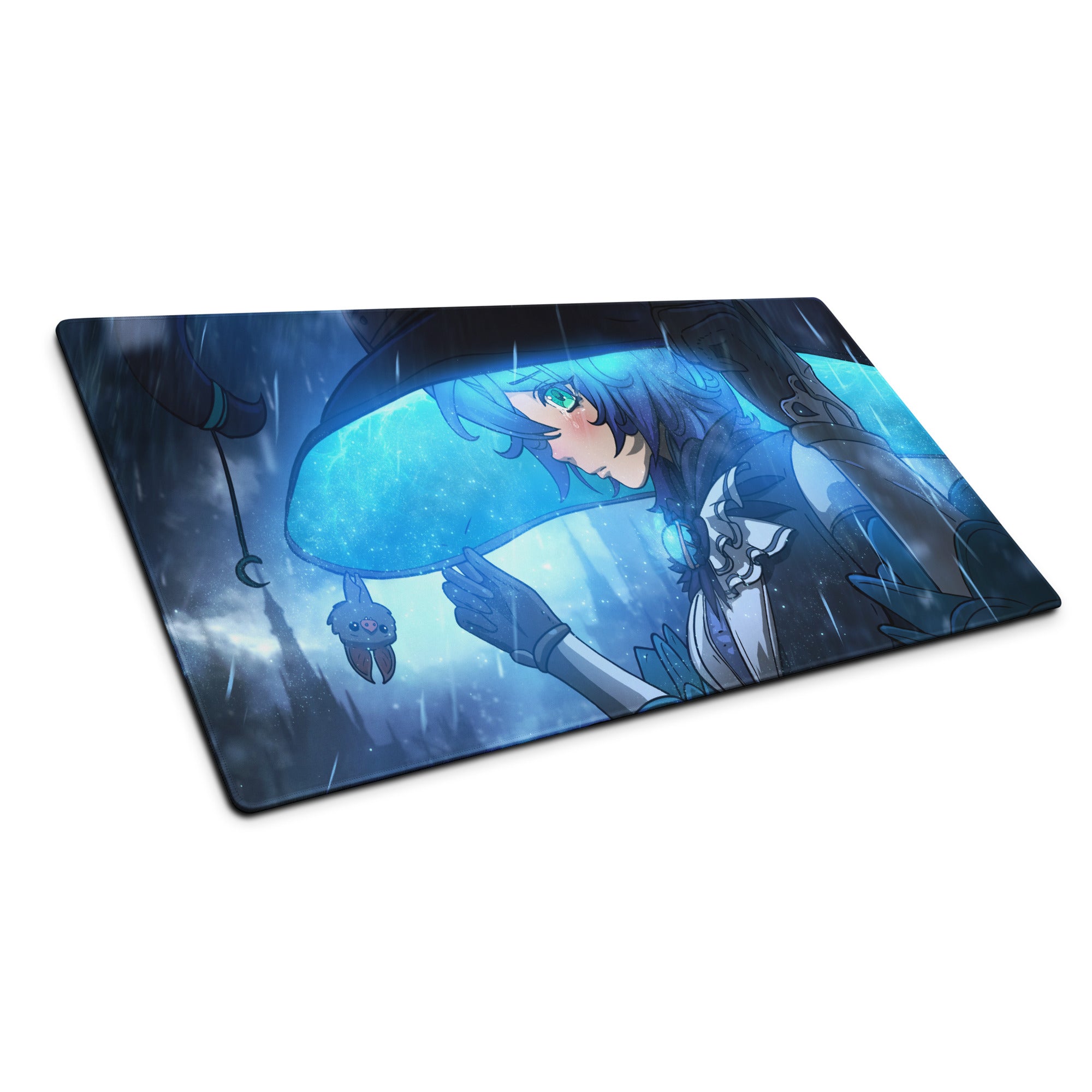 Blue Anime Style Gaming Mouse Pad For Desktop Setup Large Size With Non Slip Base And Edge Stitching