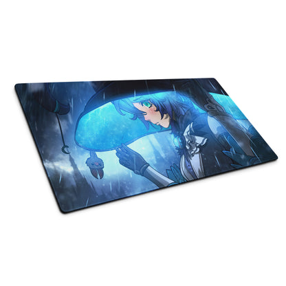 Blue Anime Style Gaming Mouse Pad For Desktop Setup Large Size With Non Slip Base And Edge Stitching