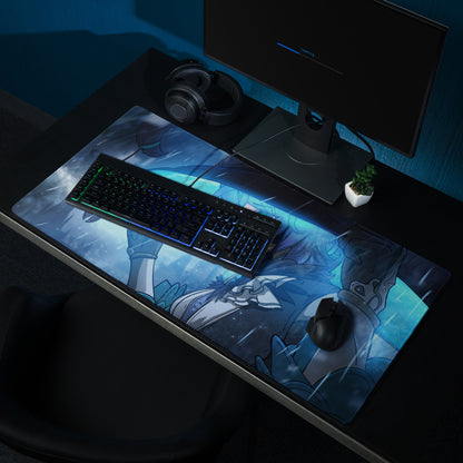 Blue Anime Style Gaming Mouse Pad For Desktop Setup Large Size With Non Slip Base And Edge Stitching