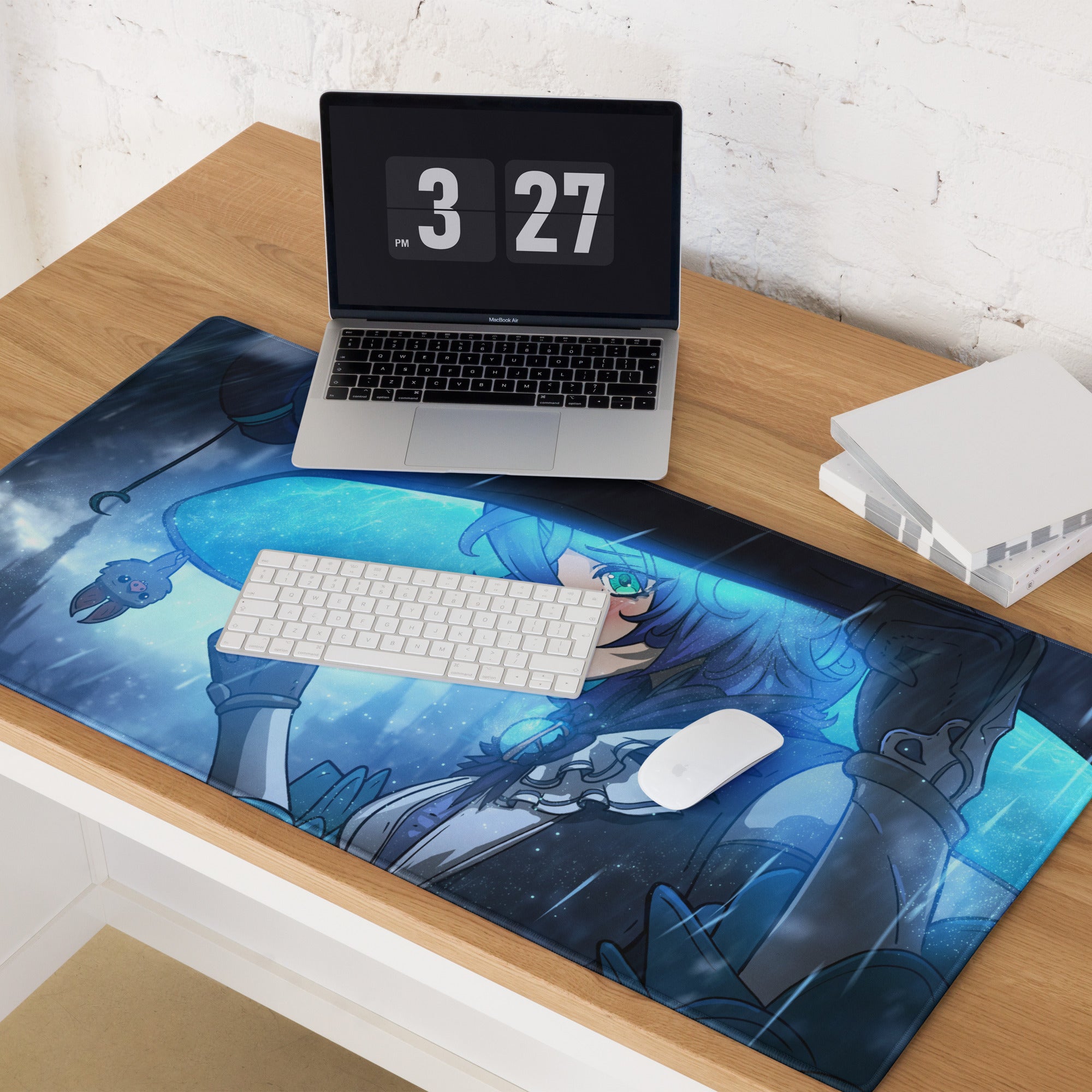 Blue Anime Style Gaming Mouse Pad For Desktop Setup Large Size With Non Slip Base And Edge Stitching