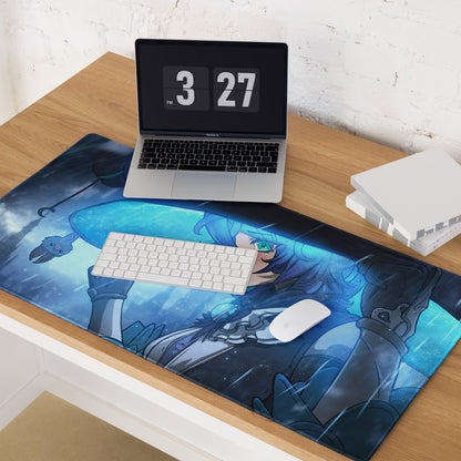 Blue Anime Style Gaming Mouse Pad For Desktop Setup Large Size With Non Slip Base And Edge Stitching