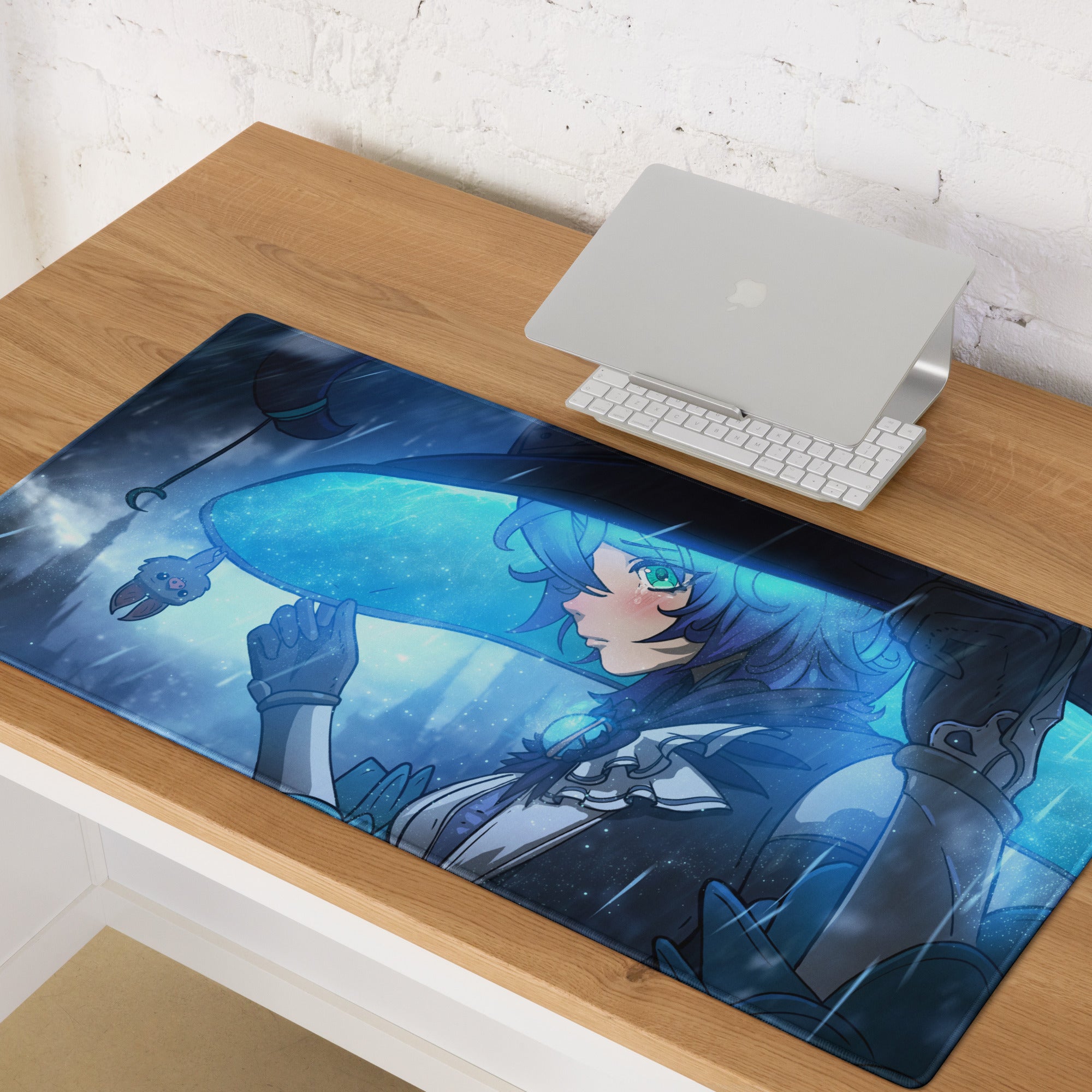 Blue Anime Style Gaming Mouse Pad For Desktop Setup Large Size With Non Slip Base And Edge Stitching