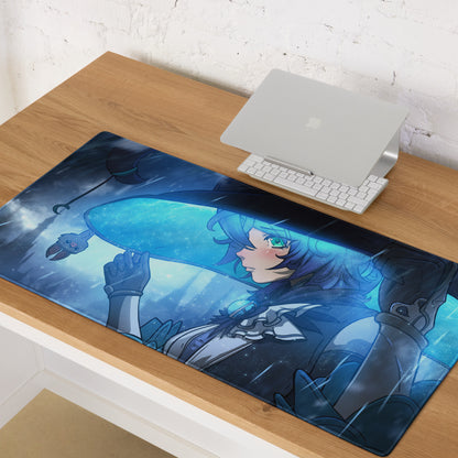 Blue Anime Style Gaming Mouse Pad For Desktop Setup Large Size With Non Slip Base And Edge Stitching