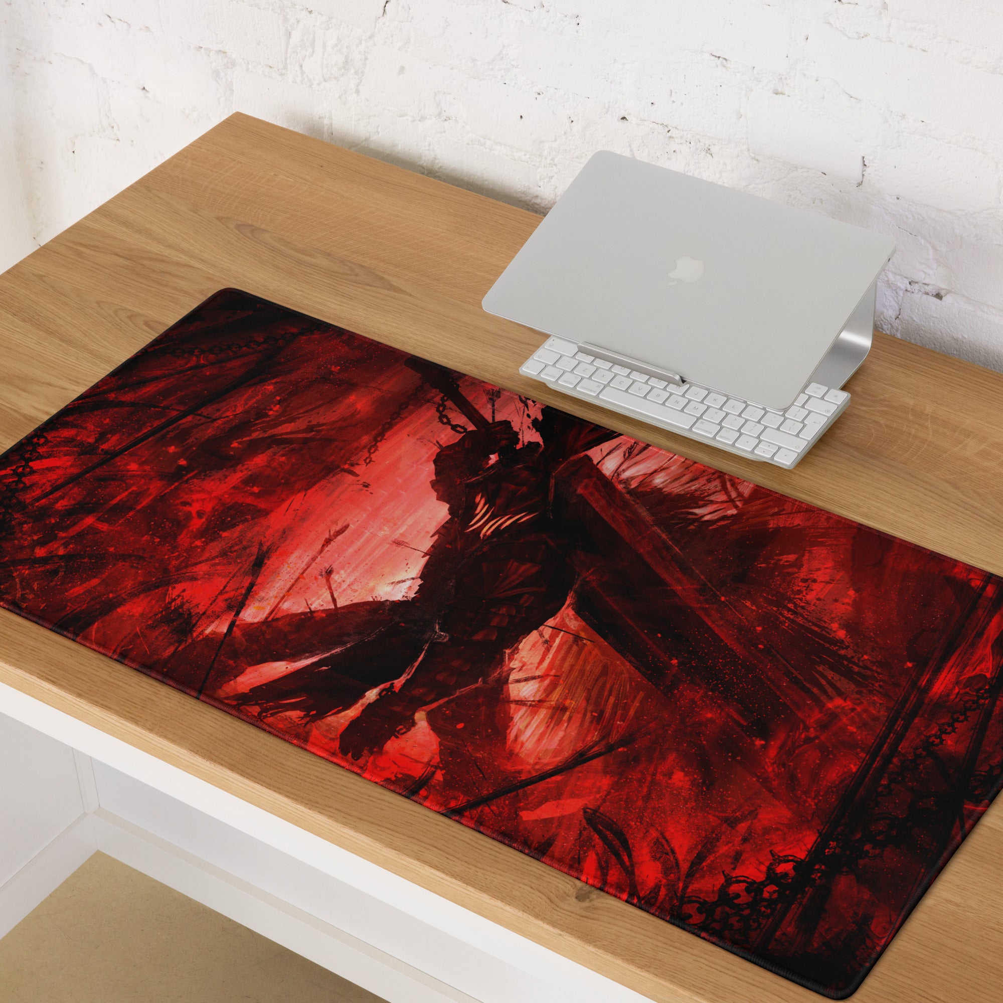 Gaming Mouse Pad Red Black Desk Setup Modern Abstract Art Style Non Slip Large For Gaming Desks
