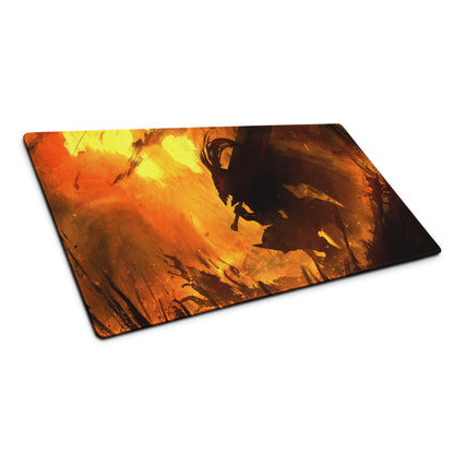 Orange And Black Gaming Mouse Pad For Desktop Setup Modern Abstract Fire Art Battlestation Mat