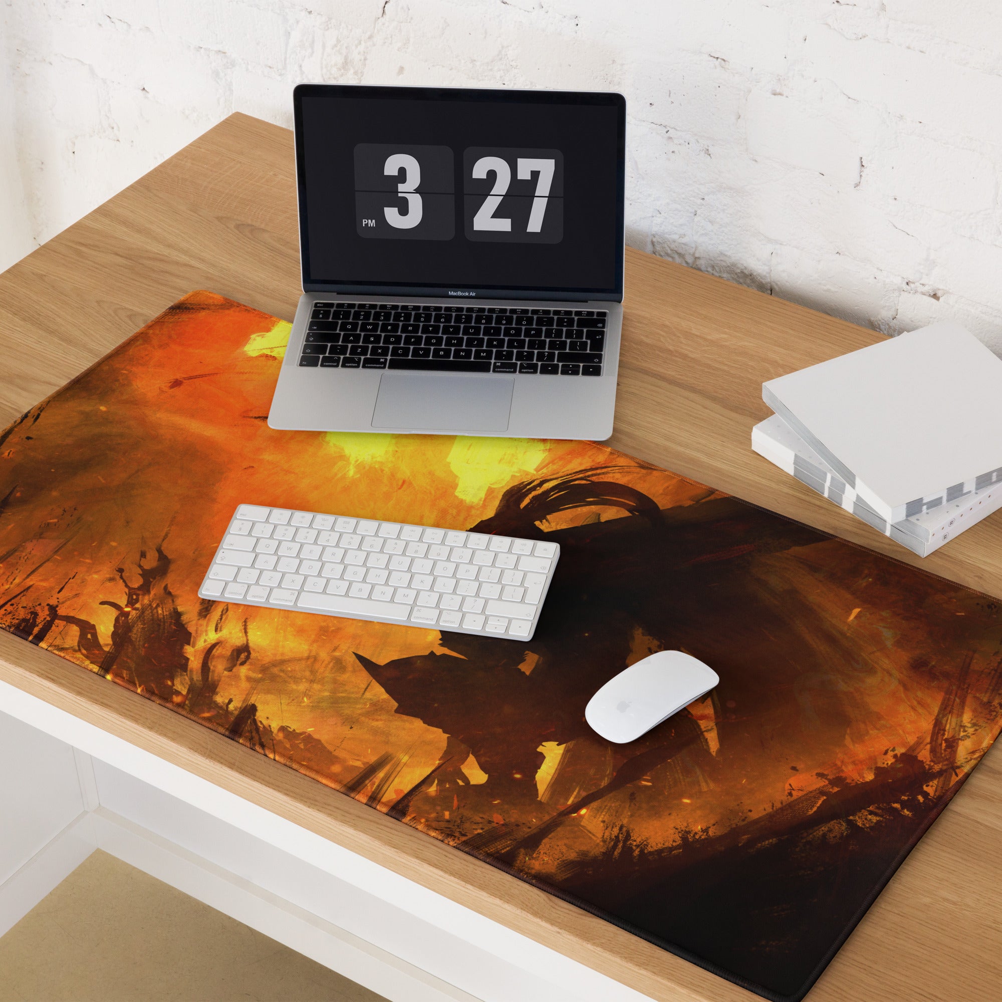 Orange And Black Gaming Mouse Pad For Desktop Setup Modern Abstract Fire Art Battlestation Mat