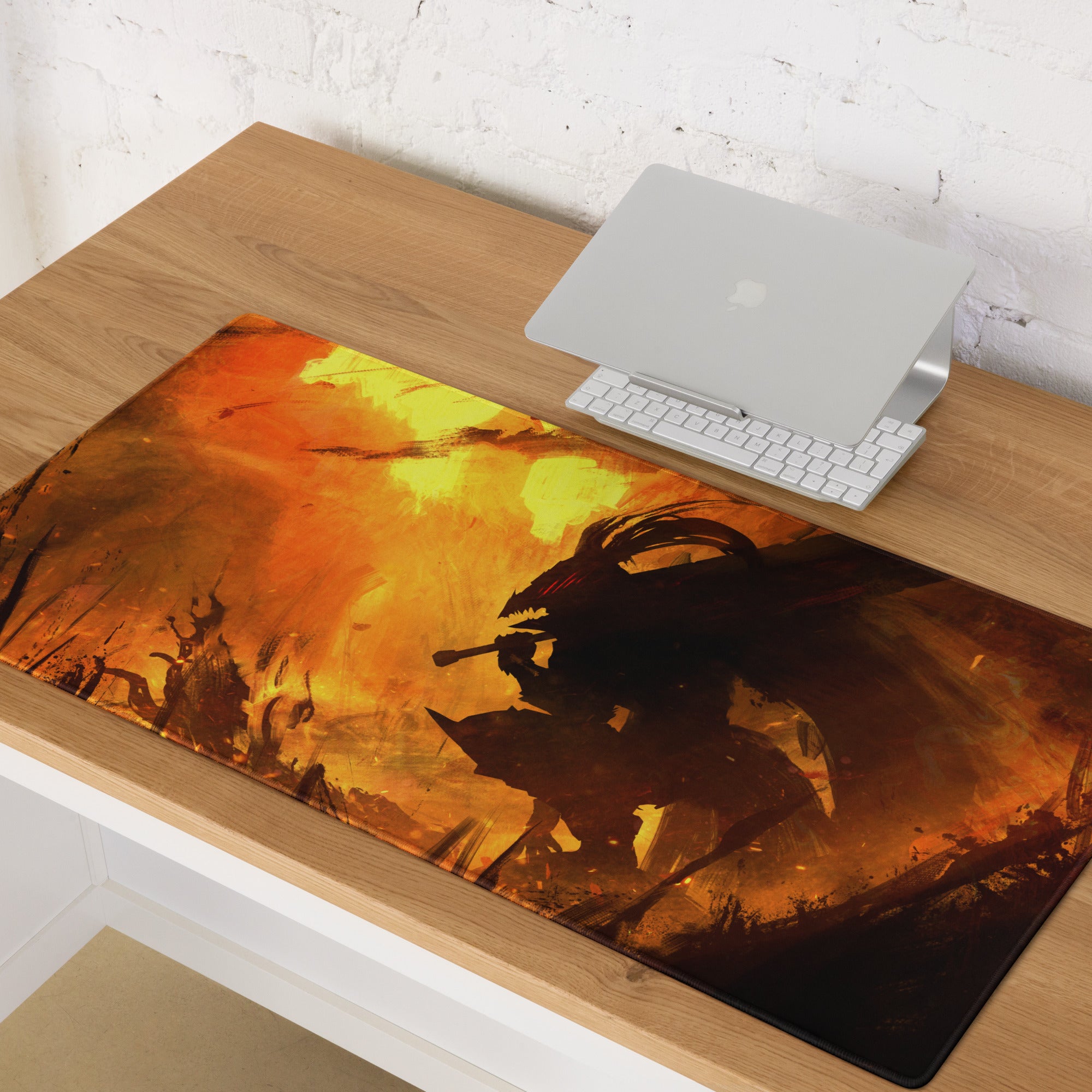 Orange And Black Gaming Mouse Pad For Desktop Setup Modern Abstract Fire Art Battlestation Mat
