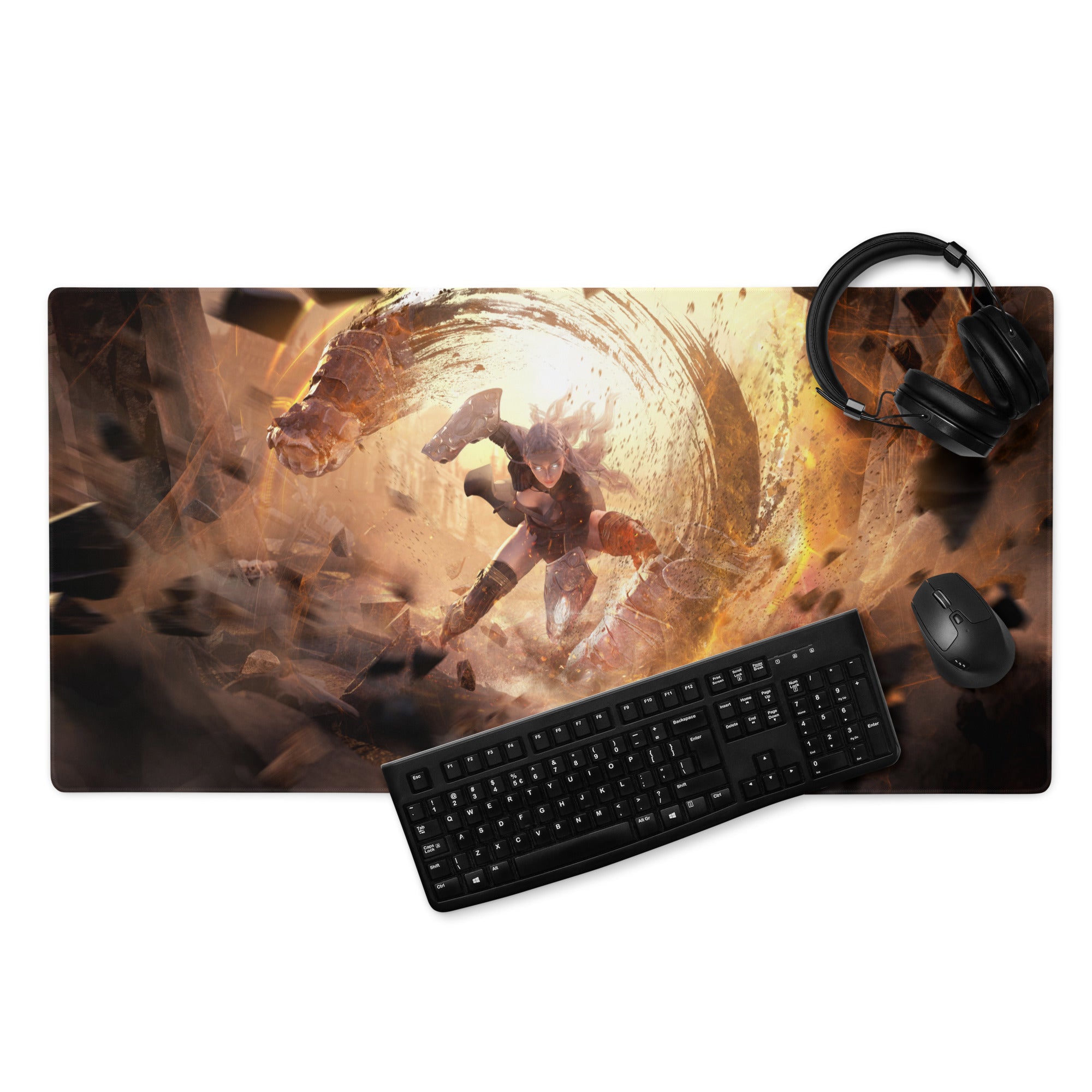Fiery Orange Black Gaming Mouse Pad For Desk Epic Battle Art Non Slip Large For Esports Setup