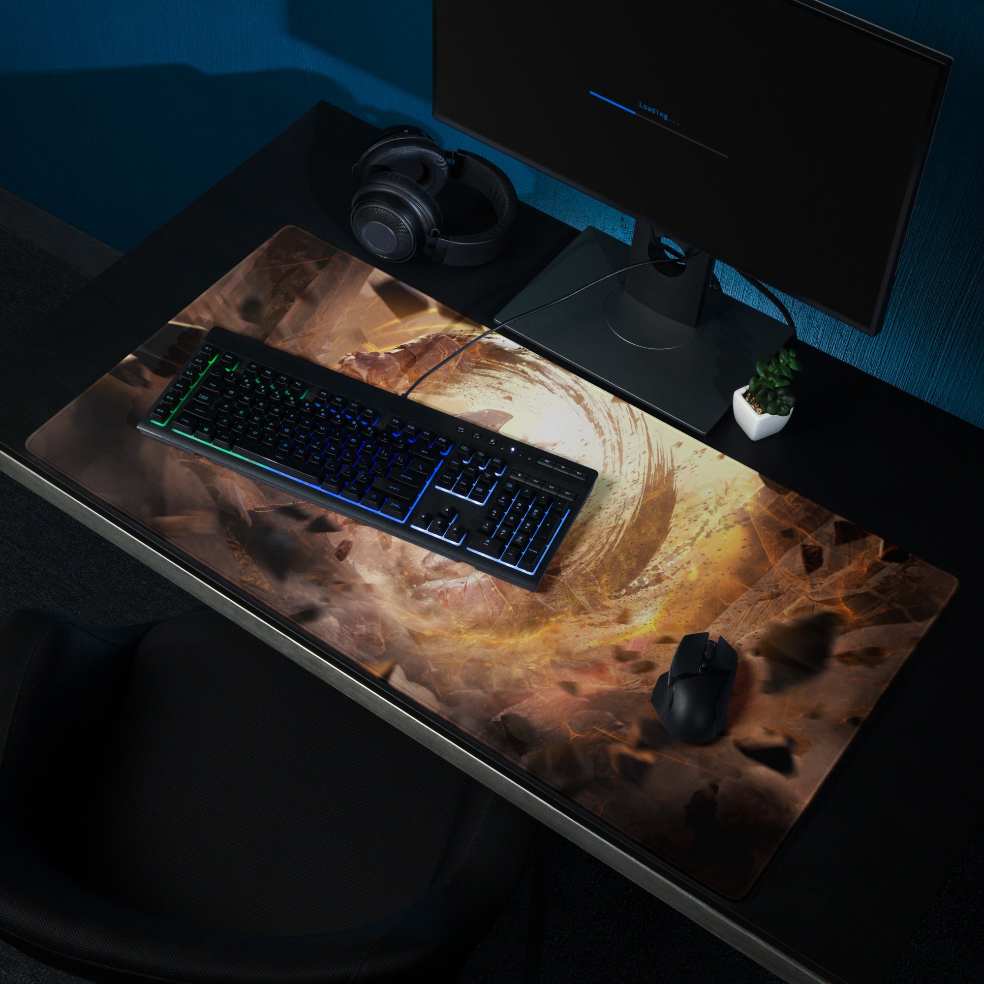 Fiery Orange Black Gaming Mouse Pad For Desk Epic Battle Art Non Slip Large For Esports Setup