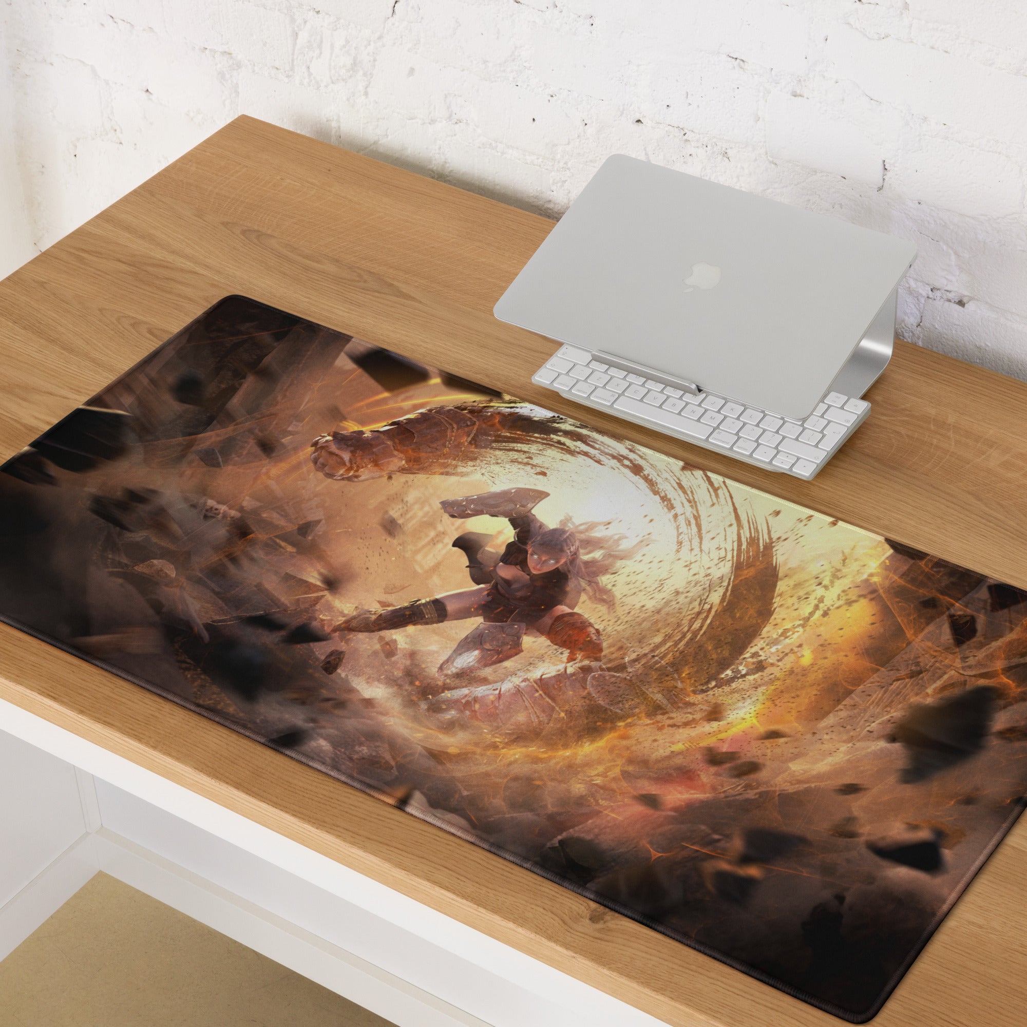 Fiery Orange Black Gaming Mouse Pad For Desk Epic Battle Art Non Slip Large For Esports Setup