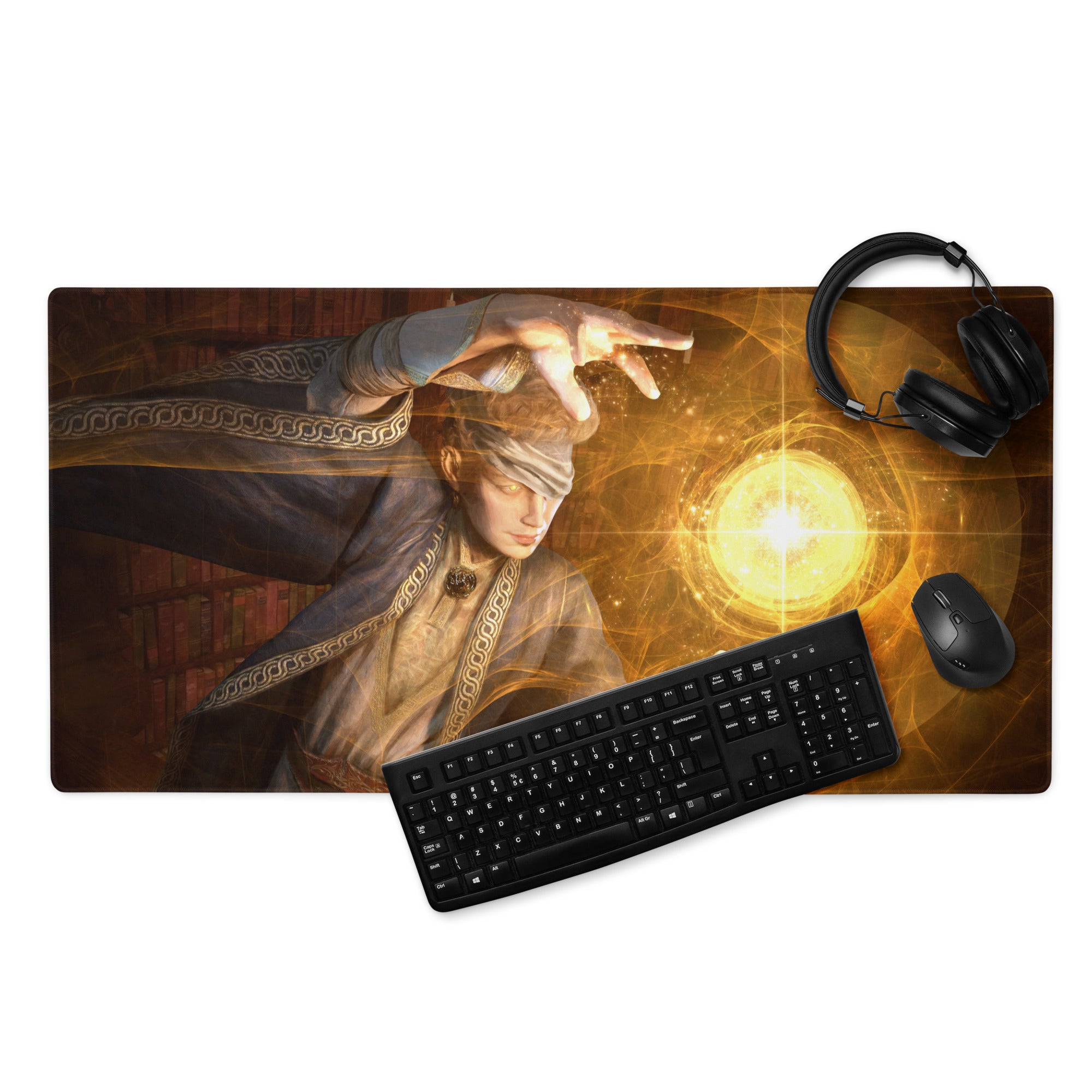 Orange Wizard Mage Gaming Mouse Pad for Desk Fantasy Cinematic Style Mats Large Non Slip Artwork