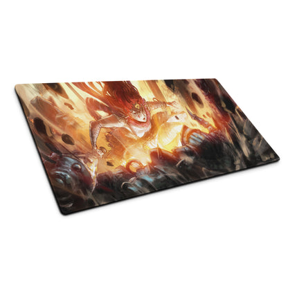 Gamer Mouse Pad Fiery Orange Red Esports Desk Digital Painting Dynamic Anime Style