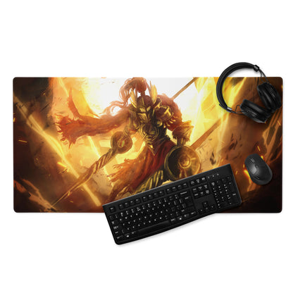 Orange Fire Warrior Gaming Mouse Pad For Large Gaming Desk Fiery Battle Art Style