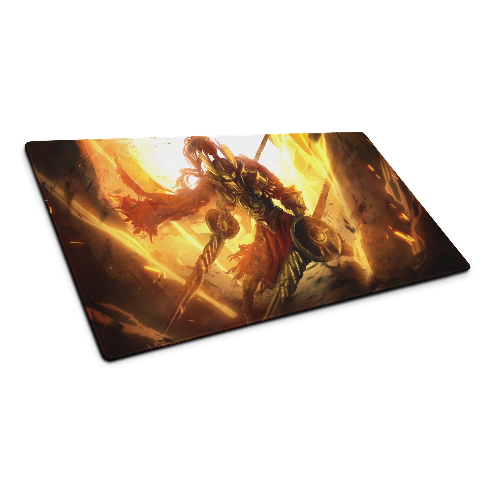 Orange Fire Warrior Gaming Mouse Pad For Large Gaming Desk Fiery Battle Art Style