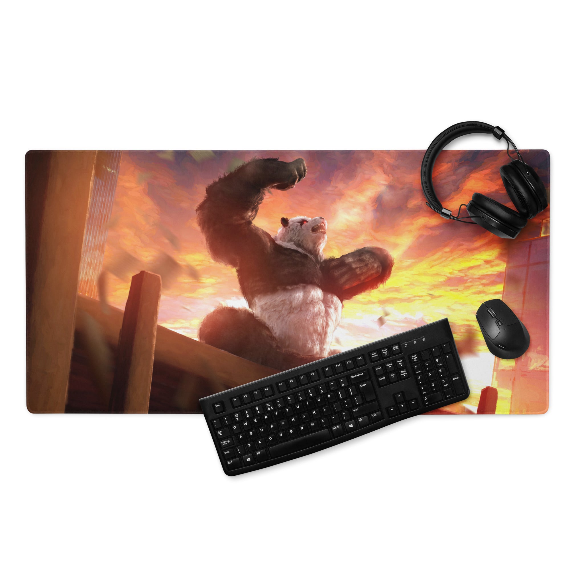 Giant Monster Battle Mouse Pad Orange Purple Sunset For Gaming Desk Setup Epic Cinematic Digital Art