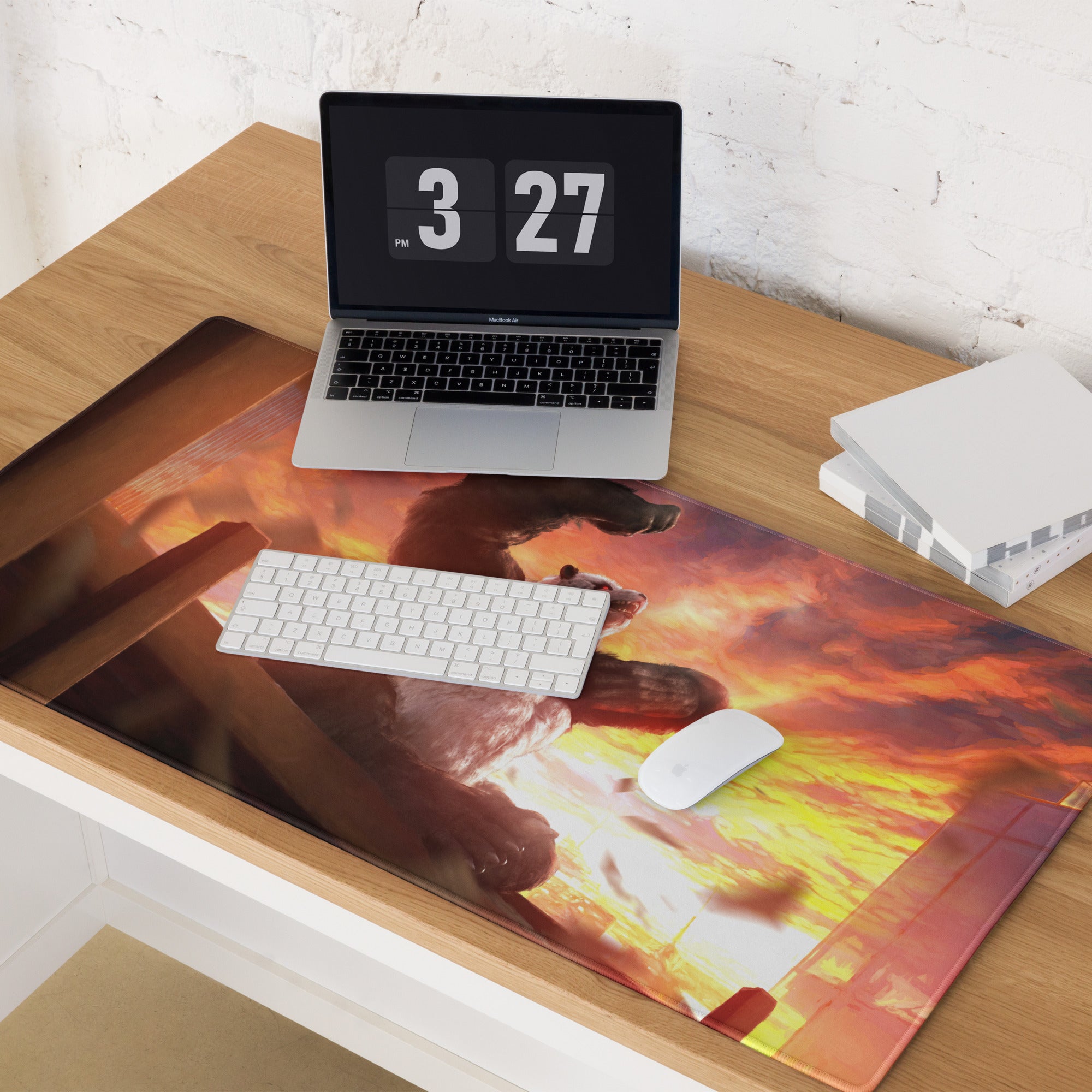 Giant Monster Battle Mouse Pad Orange Purple Sunset For Gaming Desk Setup Epic Cinematic Digital Art