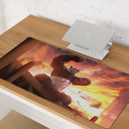 Giant Monster Battle Mouse Pad Orange Purple Sunset For Gaming Desk Setup Epic Cinematic Digital Art