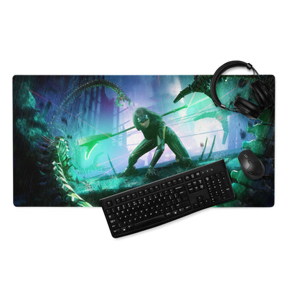 Gaming Mouse Pad Blue Teal Neon Cyberpunk Desk Setup For Gamers Vibrant SciFi Digital Art
