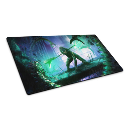 Gaming Mouse Pad Blue Teal Neon Cyberpunk Desk Setup For Gamers Vibrant SciFi Digital Art