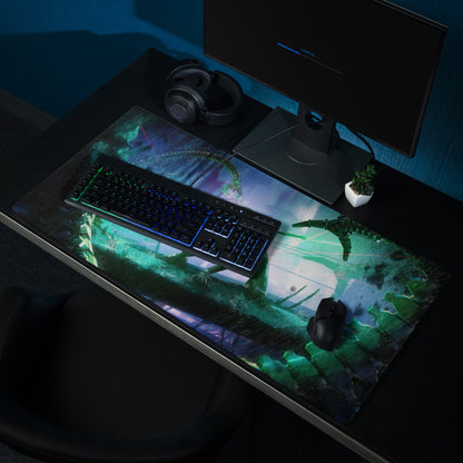 Gaming Mouse Pad Blue Teal Neon Cyberpunk Desk Setup For Gamers Vibrant SciFi Digital Art