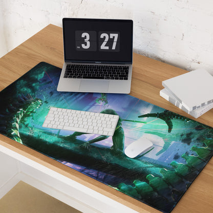 Gaming Mouse Pad Blue Teal Neon Cyberpunk Desk Setup For Gamers Vibrant SciFi Digital Art