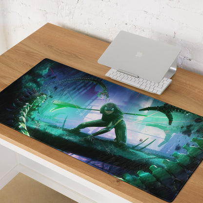 Gaming Mouse Pad Blue Teal Neon Cyberpunk Desk Setup For Gamers Vibrant SciFi Digital Art