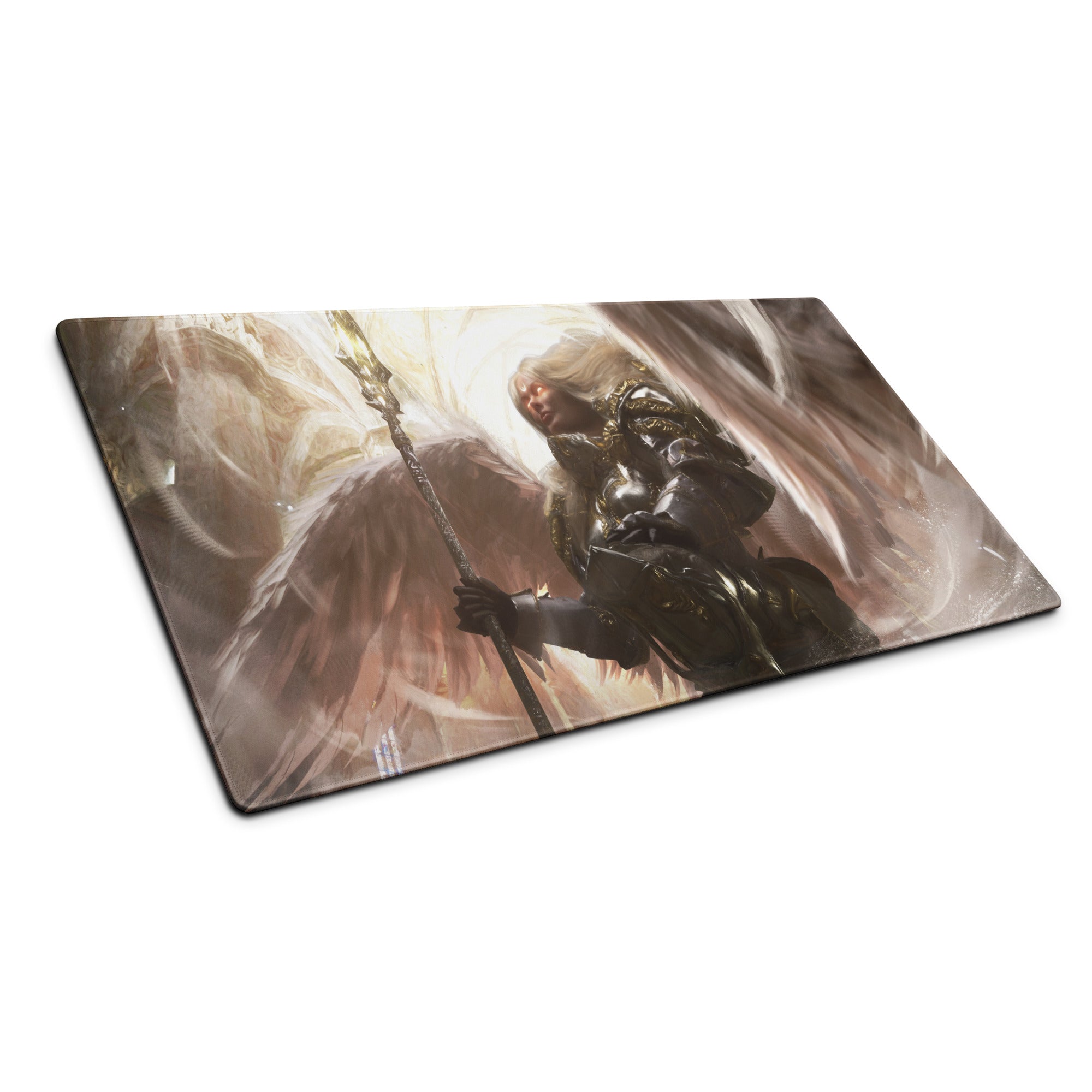 Gaming Mouse Pad Black And Gold Large Desk Mat For Gaming Setup Non Slip Edge Stitched Fantasy Warrior Artwork Digital