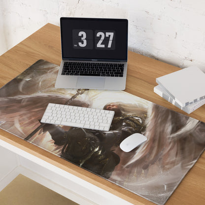 Gaming Mouse Pad Black And Gold Large Desk Mat For Gaming Setup Non Slip Edge Stitched Fantasy Warrior Artwork Digital