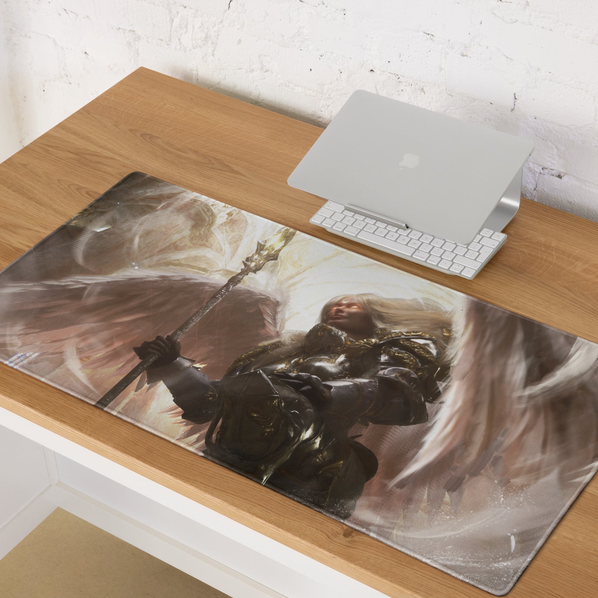 Gaming Mouse Pad Black And Gold Large Desk Mat For Gaming Setup Non Slip Edge Stitched Fantasy Warrior Artwork Digital