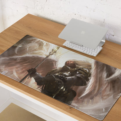 Gaming Mouse Pad Black And Gold Large Desk Mat For Gaming Setup Non Slip Edge Stitched Fantasy Warrior Artwork Digital