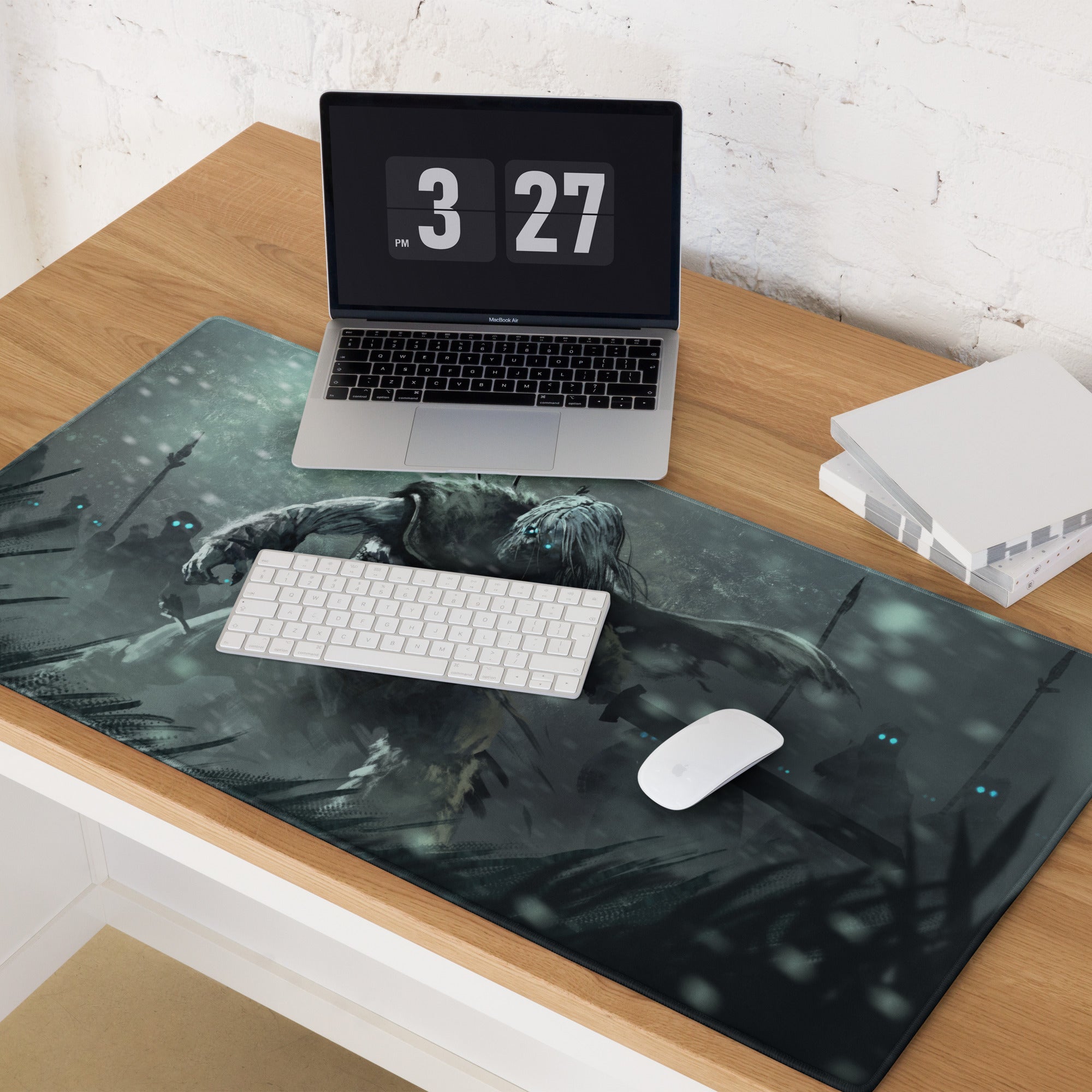 Gaming Mouse Pad Large Non Slip Dark Gray Teal Monster Artwork For Desktop Setup Digital Art