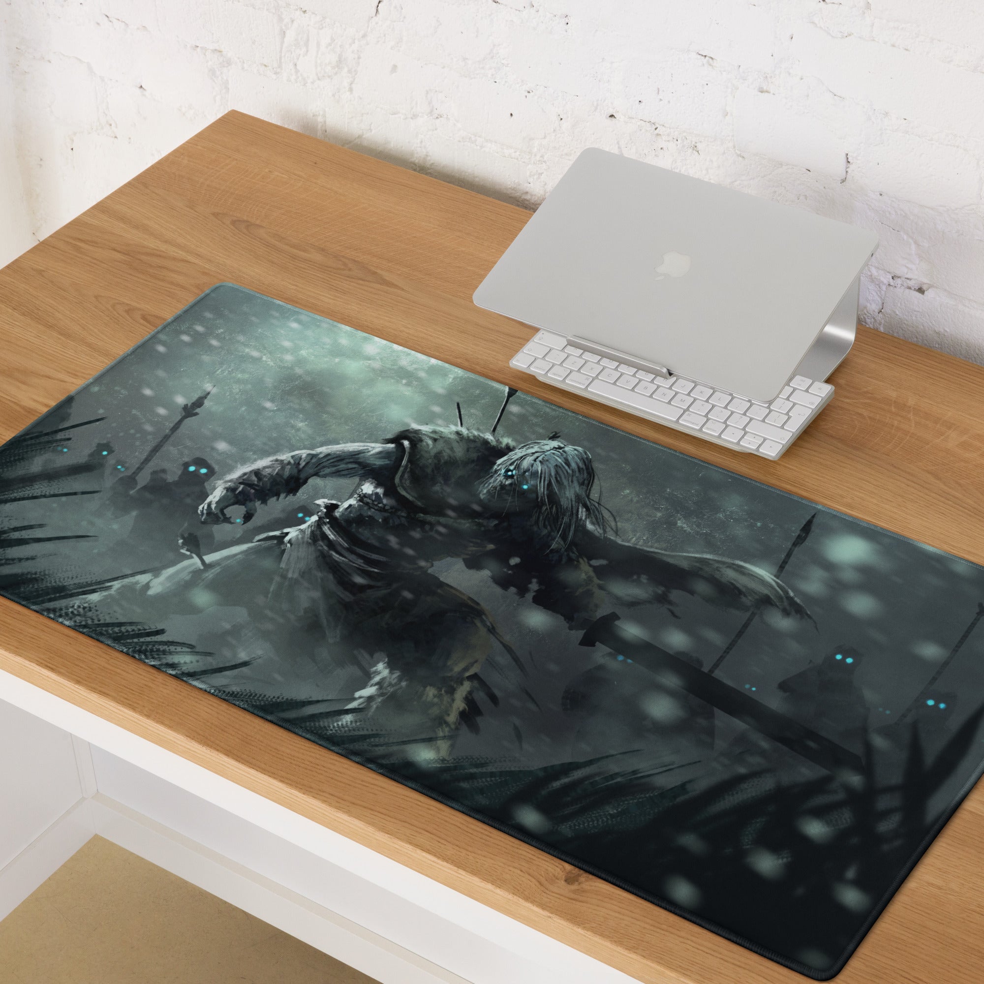 Gaming Mouse Pad Large Non Slip Dark Gray Teal Monster Artwork For Desktop Setup Digital Art