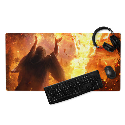 Gamer Mouse Pad Fiery Orange Black Large Desk Mat For Gaming Setup Epic Mood Digital Art Print