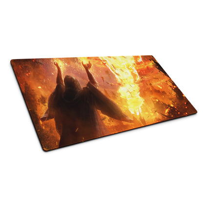 Gamer Mouse Pad Fiery Orange Black Large Desk Mat For Gaming Setup Epic Mood Digital Art Print