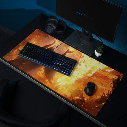Gamer Mouse Pad Fiery Orange Black Large Desk Mat For Gaming Setup Epic Mood Digital Art Print