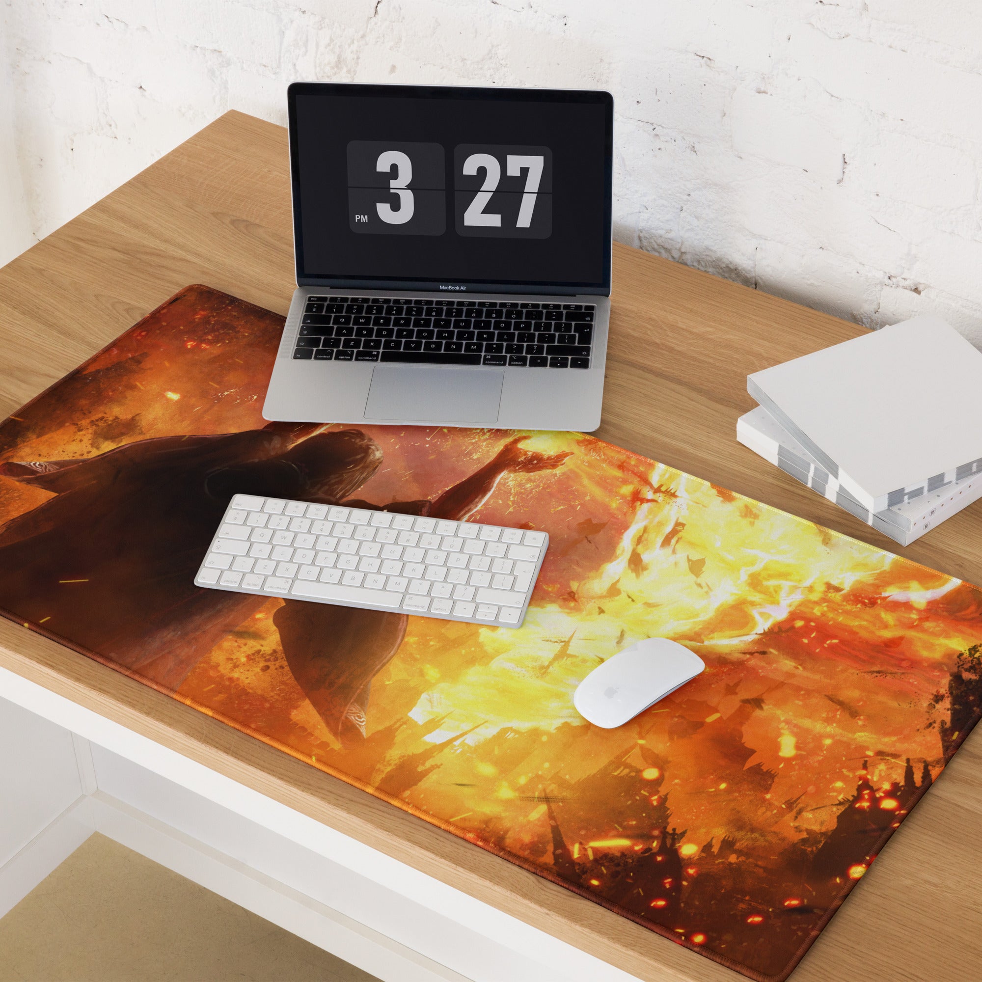 Gamer Mouse Pad Fiery Orange Black Large Desk Mat For Gaming Setup Epic Mood Digital Art Print