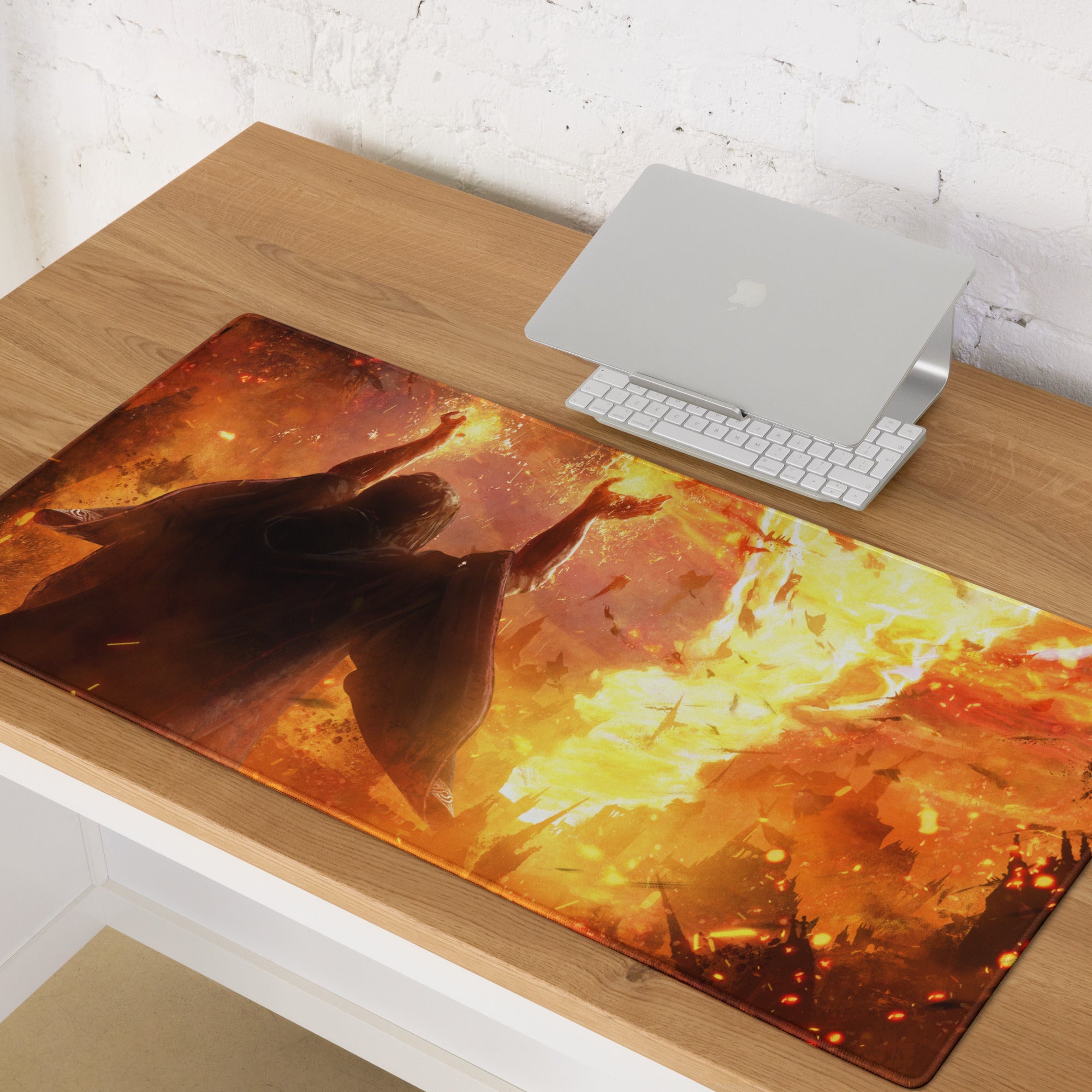 Gamer Mouse Pad Fiery Orange Black Large Desk Mat For Gaming Setup Epic Mood Digital Art Print