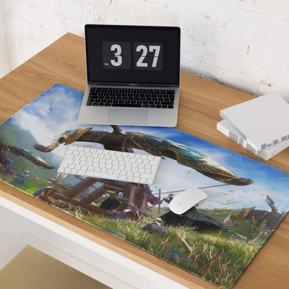 Gaming Mouse Pad Blue Large Non Slip Desk Mat For PC Gaming Setups Fantasy Battle Art