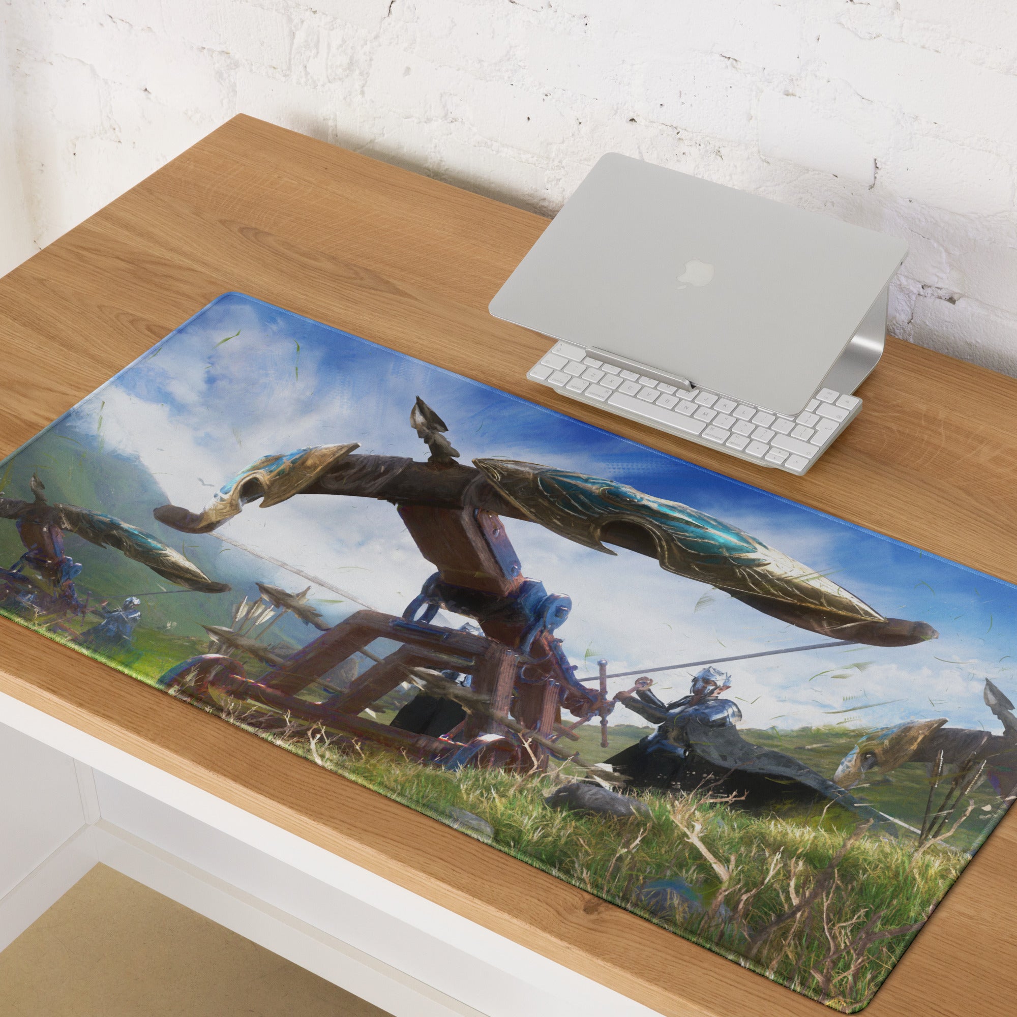 Gaming Mouse Pad Blue Large Non Slip Desk Mat For PC Gaming Setups Fantasy Battle Art